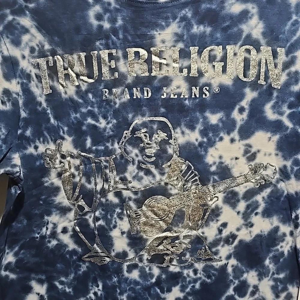True Religion Tye Dye Blue‎ Silver Shirt Small New